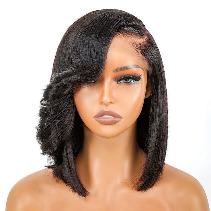 Glueless for Pixie Cut 10 12inch Short Layered Straight Wig Blunt Cut Lace Wig Human Hair Smooth Bob Wig Transparent HD Lace