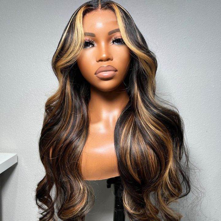 Highlight Lace Front Glueless Wig Human Hair 13X4 HD Transparent Body Wave Human Hair Wigs for Black Women 4/27 Honey Blonde