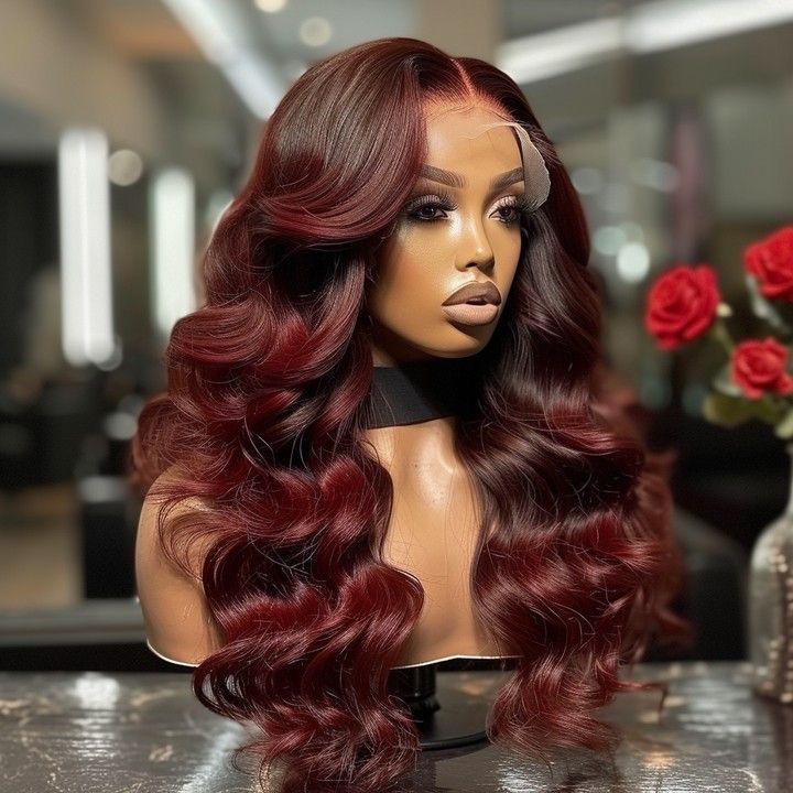 Highlight Burgundy Body Wave Lace Frontal Wigs 13x6 HD 99J Red Long Body Wave Human Hair Wigs Ombre Colored 13x4 Lace Front Wig