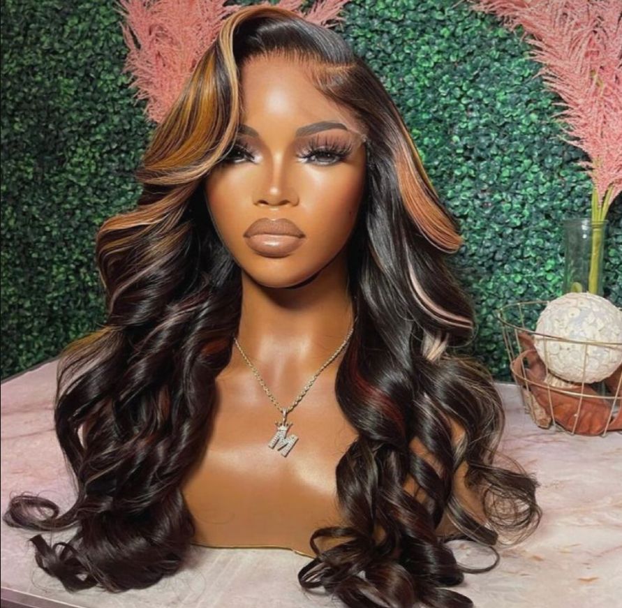 Stylist Design Ombre Brown 1b/4/27 Color Loose Wave Virgin Cuticle Aligned Human Hair Glueless Lace Front Wigs