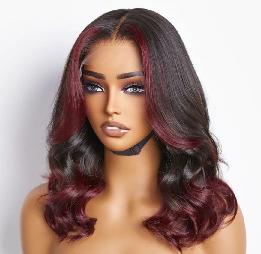 New Body Wave Wigs With 99J Burgundy Red Honey Blonde Highlights Piano Color 